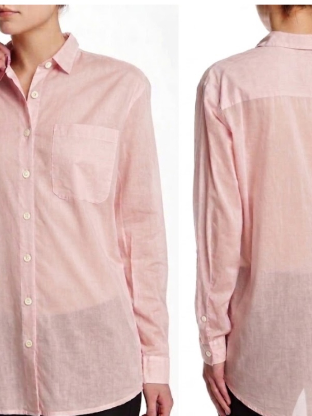 ATM Soft Pink Silk Cotton Blend Long Sleeve Semi Sheer White Button Shirt Small